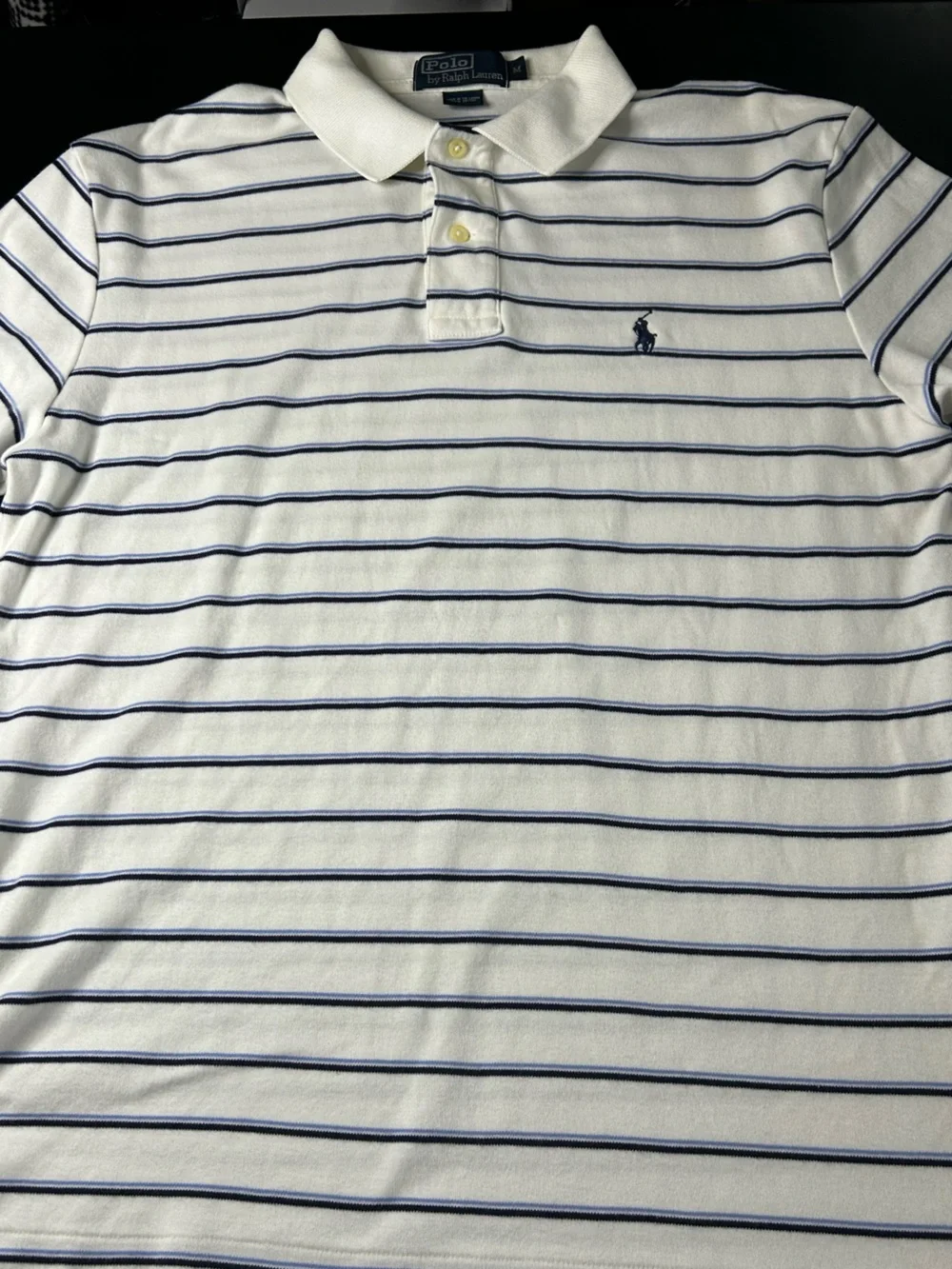 Ralph Lauren White Polo with Navy Thin Stripes